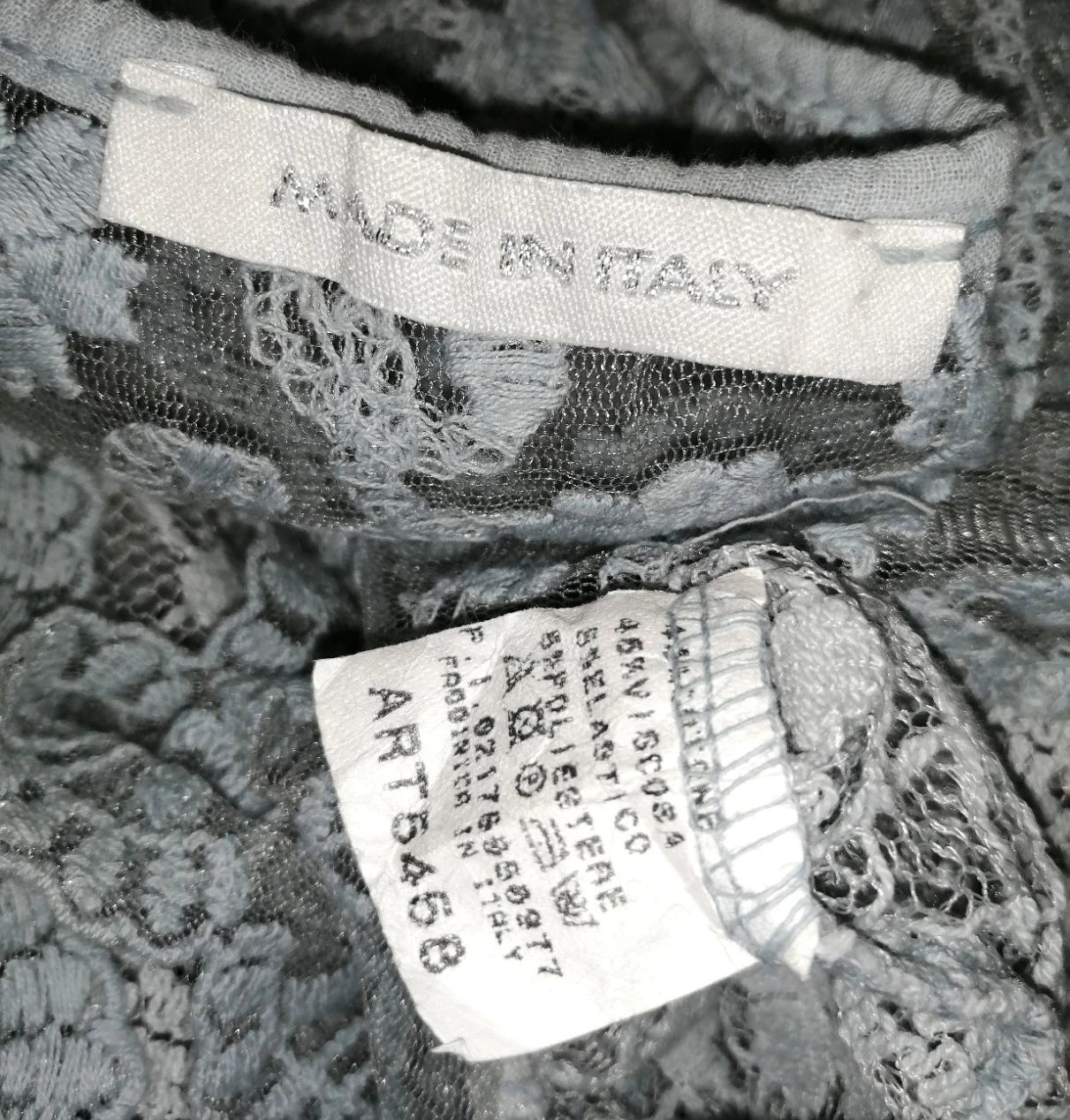 Blusa romántica mangas 3/4 en encaje transparente azul cielo "Made in Italy" – photo 3